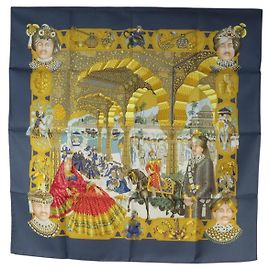 Hermès HERMES Carre 90 Seidentuch MAHARAJAS Blue Gold
