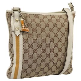 GUCCI GG Canvas Sherry Line Shoulder Bag Beige Gold 144388