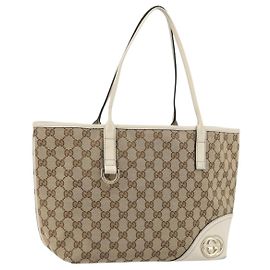 GUCCI GG Canvas Hand Bag Beige Gold 169946