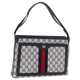 GUCCI GG Supreme Shoulder Bag PVC Leather Navy Gold Tone 14 02 013