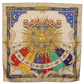 Hermès HERMES Carre 90 Pañuelo CARPE DIEM Seda Azul