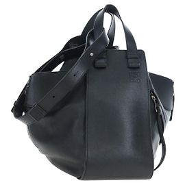 LOEWE Hammock Medium Hand Bag Leather 2way Black Silver