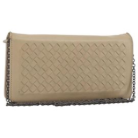 BOTTEGA VENETA INTRECCIATO Chain Shoulder Bag Leather Beige