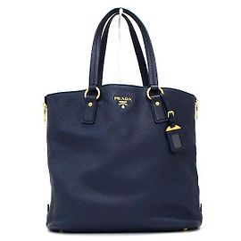 Prada Borsa a tracolla Navy Vitello Daino con cerniera laterale