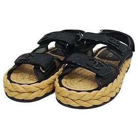 Chanel Sandali in mesh e rafia con Velcro Nero