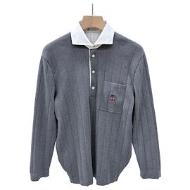 Brunello Cucinelli Baumwollstrick- Polo-T-Shirt Grau