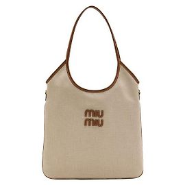 Miu Miu Borsa a tracolla Ivy Canvas con logo ricamato Beige ACRN