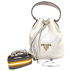 Prada Vitreous Dino Bucket Bag Crossbody White