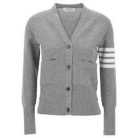 Thom Browne Milan Classic V-Ausschnitt Wollcardigan Hellgrau