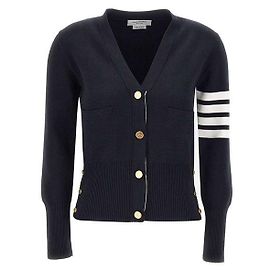 Thom Browne Klassischer V-Ausschnitt Wollcardigan Navy