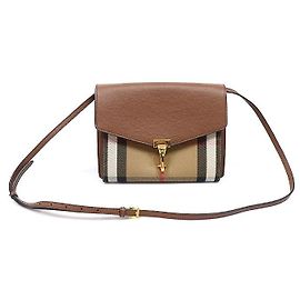 Burberry House Check McKen Small Crossbody-Tasche aus braunem Kalbsleder mit goldfarbenen Details