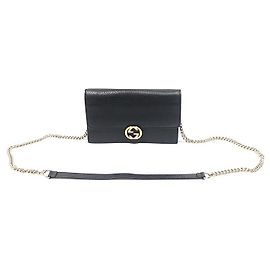 Gucci Mini Clutch Crossbody in Pelle Nera con Catena GG Intrecciata