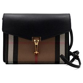 Burberry Borsa a tracolla e crossbody Macken Small Flap in pelle nera House Check