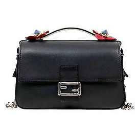 Fendi Borsa a spalla baguette doppia con catena e fiore bicolore