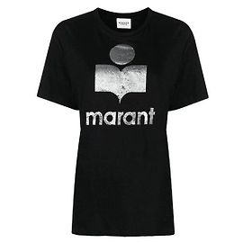Isabel Marant T-shirt in lino con logo Nero
