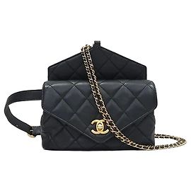 Chanel Borsa cintura a catena in vitello nero e oro