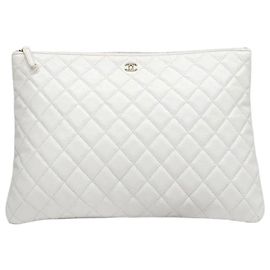 Chanel Classic Clutch Large Caviar White Gold