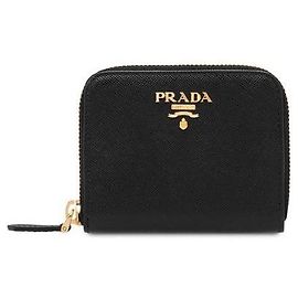 Prada Saffiano Gold Logo Münzgeldbörse Schwarz QWA