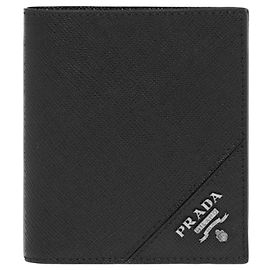 Prada Saffiano Metal Logo Compact Wallet Black QME