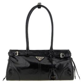 Prada Bonny Medium Schultertasche Gold Logo Schwarz