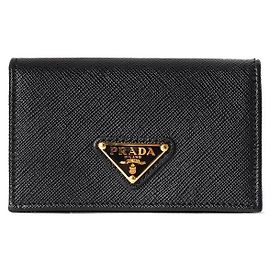 Prada Tarjetero de piel Saffiano con logotipo triangular Negro