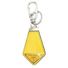Prada Portachiavi Saffiano con logo triangolare Giallo