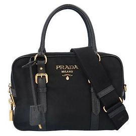 Prada Testo Saffiano Shoulder Tote Bag Black