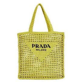 Prada Borsa Tote in Crochet con Logo Ricamato Giallo