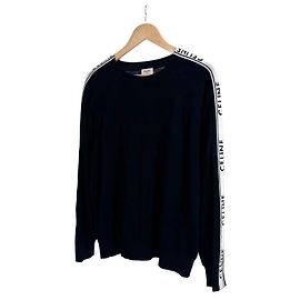 Céline Herren Strickpullover mit Seitenstreifen, Rundhals - Schwarz