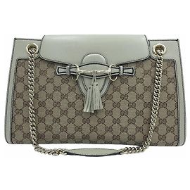 Gucci Bolso de hombro y bandolera Emily Large GG Canvas Horsebit Chain Blanco