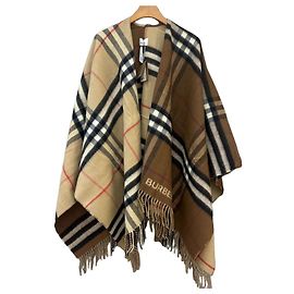 Burberry Giant Check Fringe Cape Coat Beige