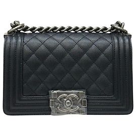 Chanel Boy Small Flap Bag Black Caviar Vintage Silver Hardware