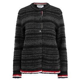 Thom Browne Casaco cardigan em jacquard de lã merino e mohair com detalhe em xadrez tartan e gola redonda