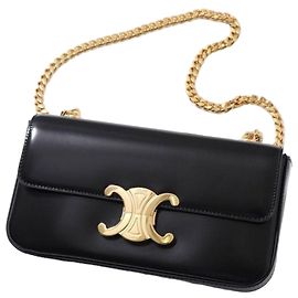 Céline Bolsa de ombro com corrente em couro de bezerro brilhante