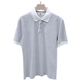 Brunello Cucinelli Cotton Short Sleeve Polo Shirt Gray
