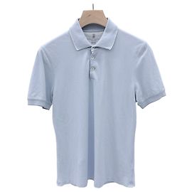 Brunello Cucinelli Polo à manches courtes en coton bleu clair