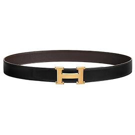 Hermès Wendbarer Gürtelschnalle Black Epsom Black Eben Gold Matte Ledergürtel für Herren