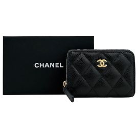 Chanel Porte-cartes zippé Classic Caviar Gold