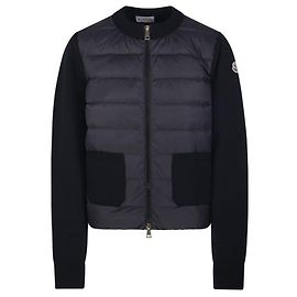 Moncler Gesteppter Wollcardigan mit Reißverschluss Schwarz