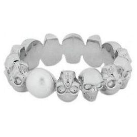 Anello Alexander McQueen Skull Pearl Bianco