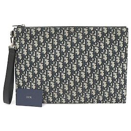 Dior Clutch Pouch con tracolla in jacquard Oblique Beige e Nero