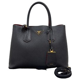 Prada Bolso Tote Doble de Saffiano Bolso de Hombro Negro