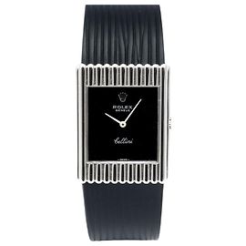 Rolex Montre Rare Cellini Cadran Laque Noire Rayure Or Blanc Cuir Homme Unisexe