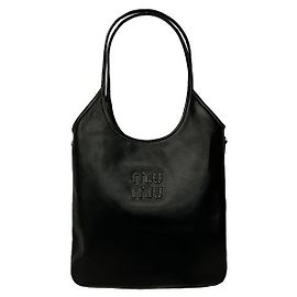 Miu Miu Saco de Ombro Tote Ivy Regular com Logótipo Bordado Preto