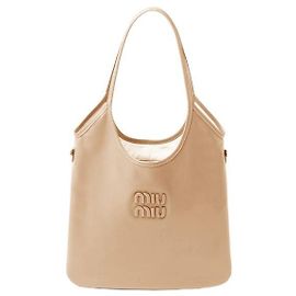 Miu Miu Saco de Ombro Tote Ivy Regular com Logótipo Bordado Bege
