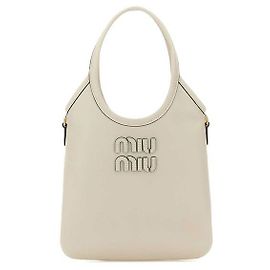 Miu Miu Ivy Lederhandtasche mit besticktem Logo Chalk White