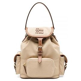 Miu Miu Mehrtaschen-Rucksack aus Canvas und Leder, Beige