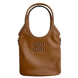 Miu Miu Bolsa de mão Ivy em couro com logótipo bordado Cognac