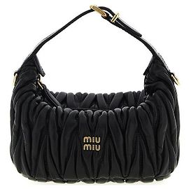 Miu Miu Borsa Hobo trapuntata con logo dorato Nero