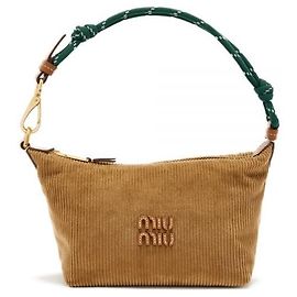 Miu Miu Borsa a tracolla pouch in velluto a coste con logo ricamato Cinnamon Green